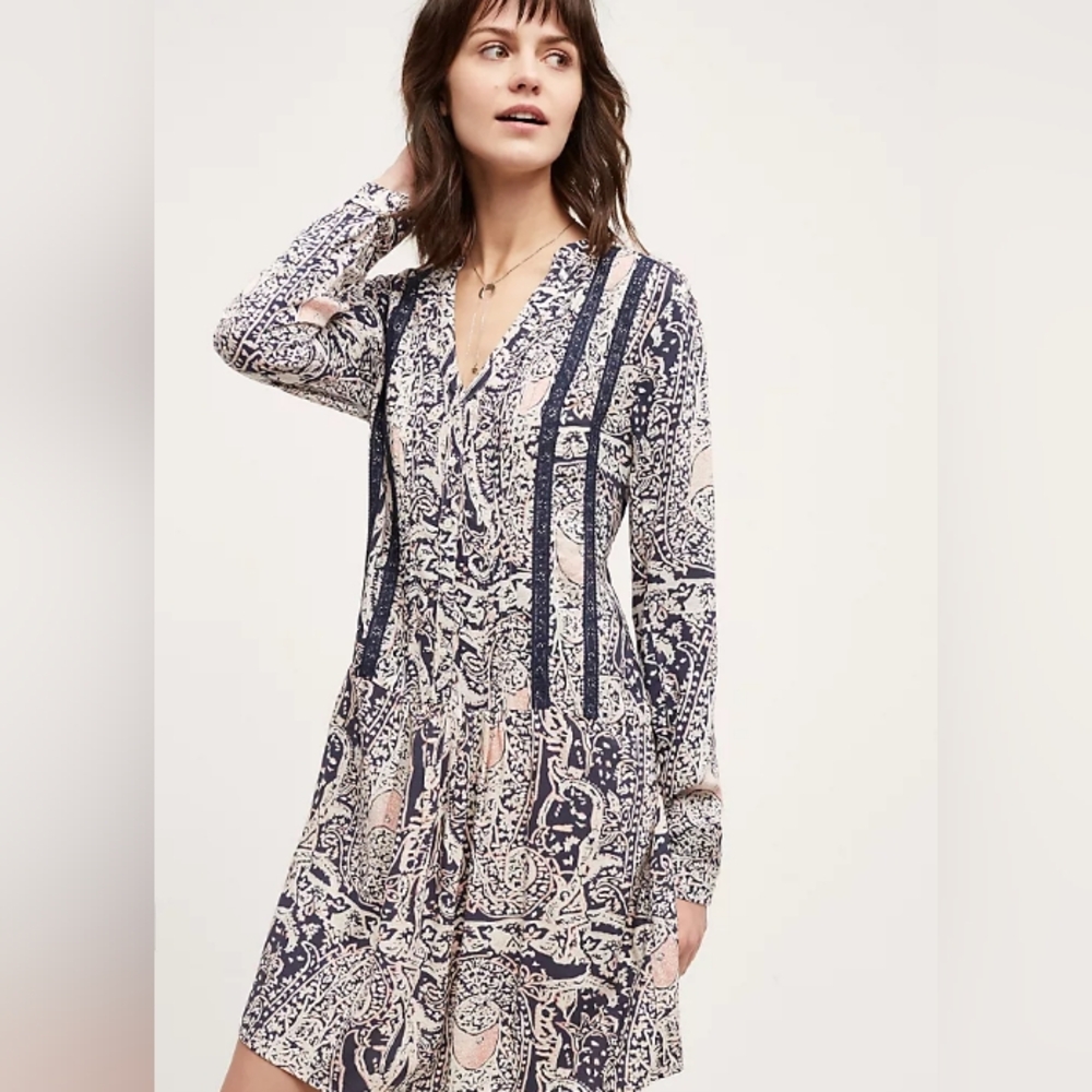 Anthropologie Tiny Caviana Shirtdress | Paisley Lace Boho | Size Large